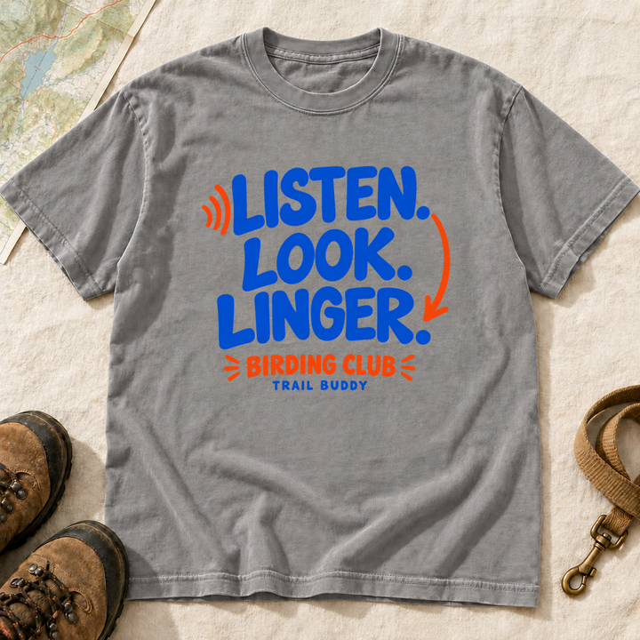 Listen Look Linger Birding Club T-Shirt | Buddy Outfitters
