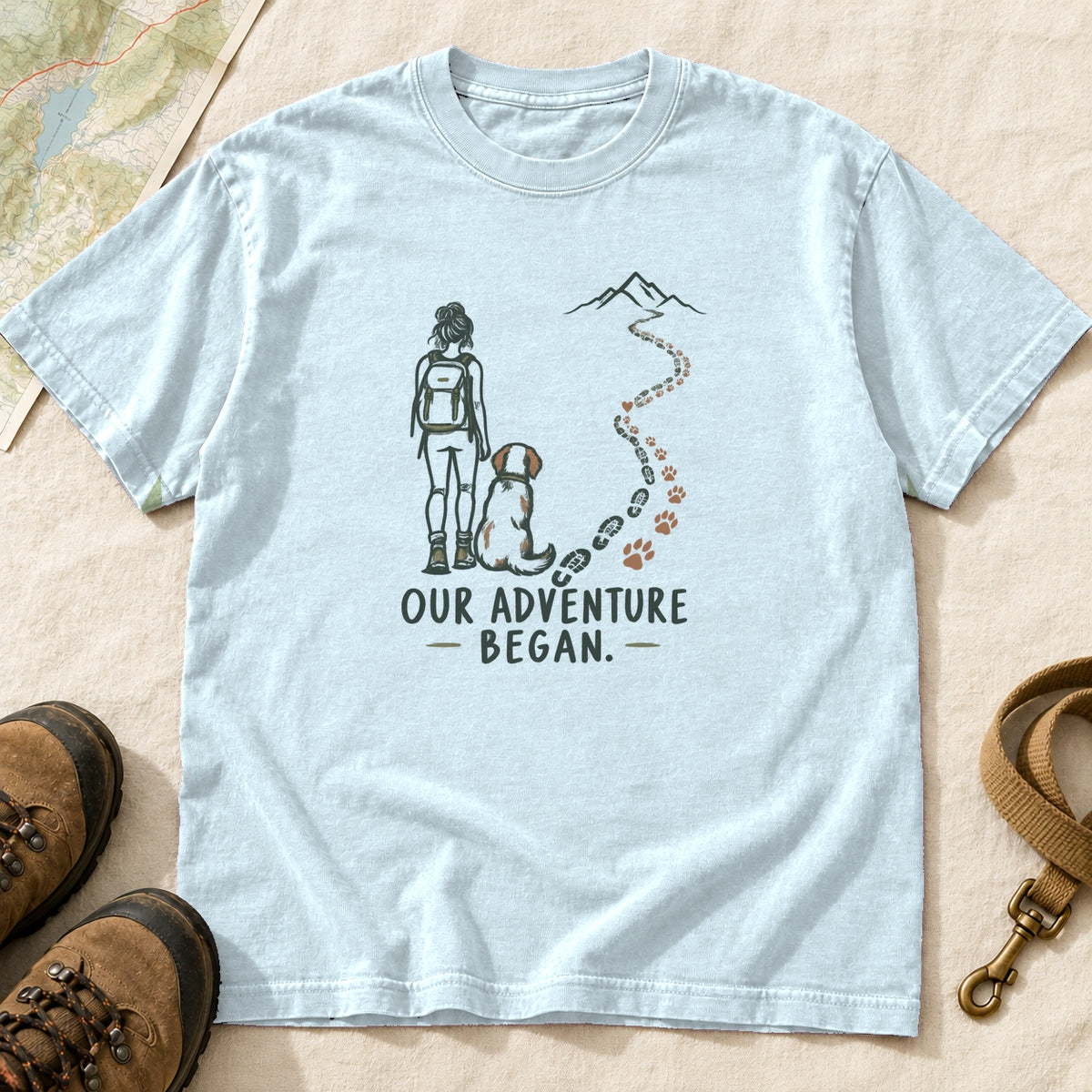 Our Adventure Began Girl and Dog Hiking T-Shirt