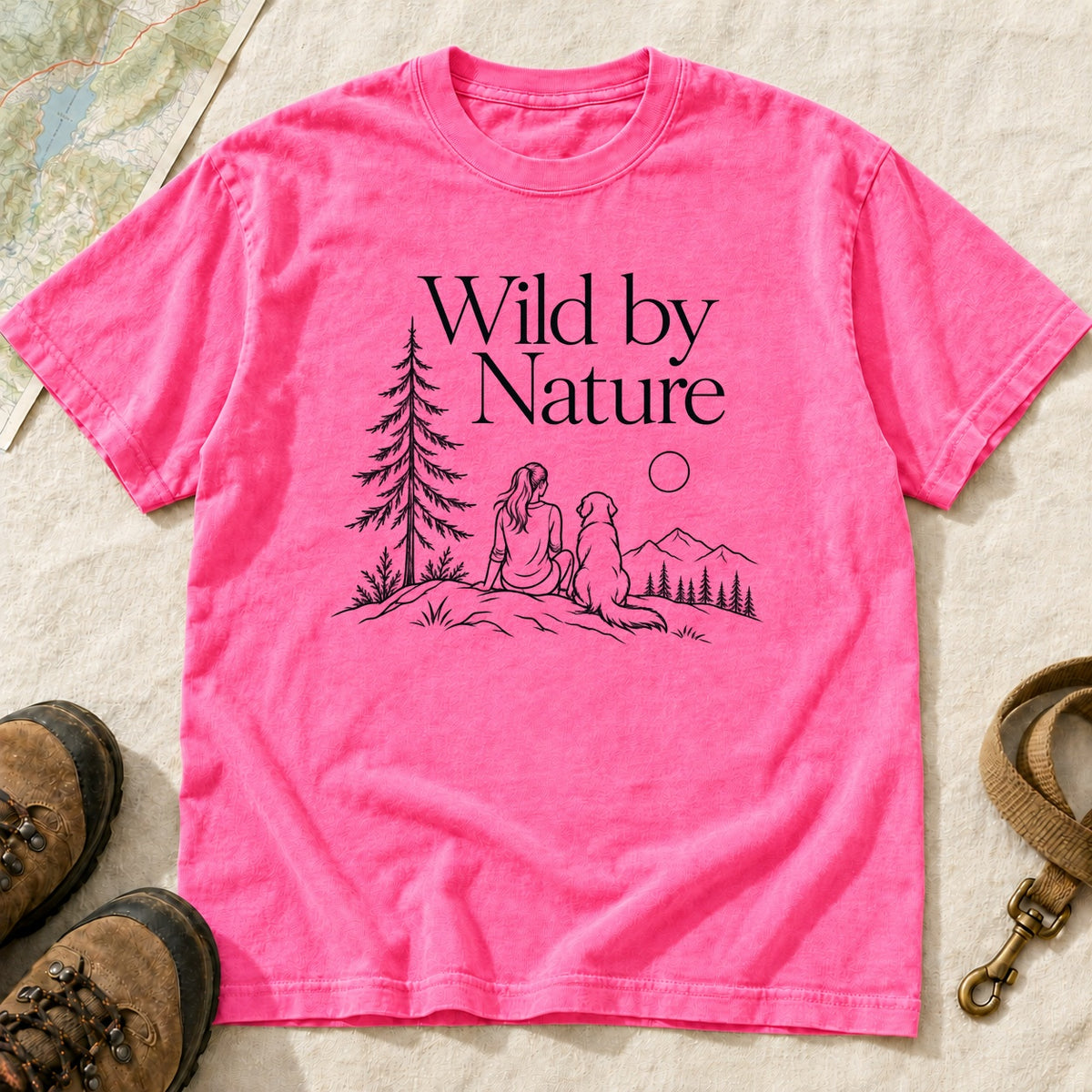 Wild By Nature Girl And Dog Forest – Neon Pink front mockup
