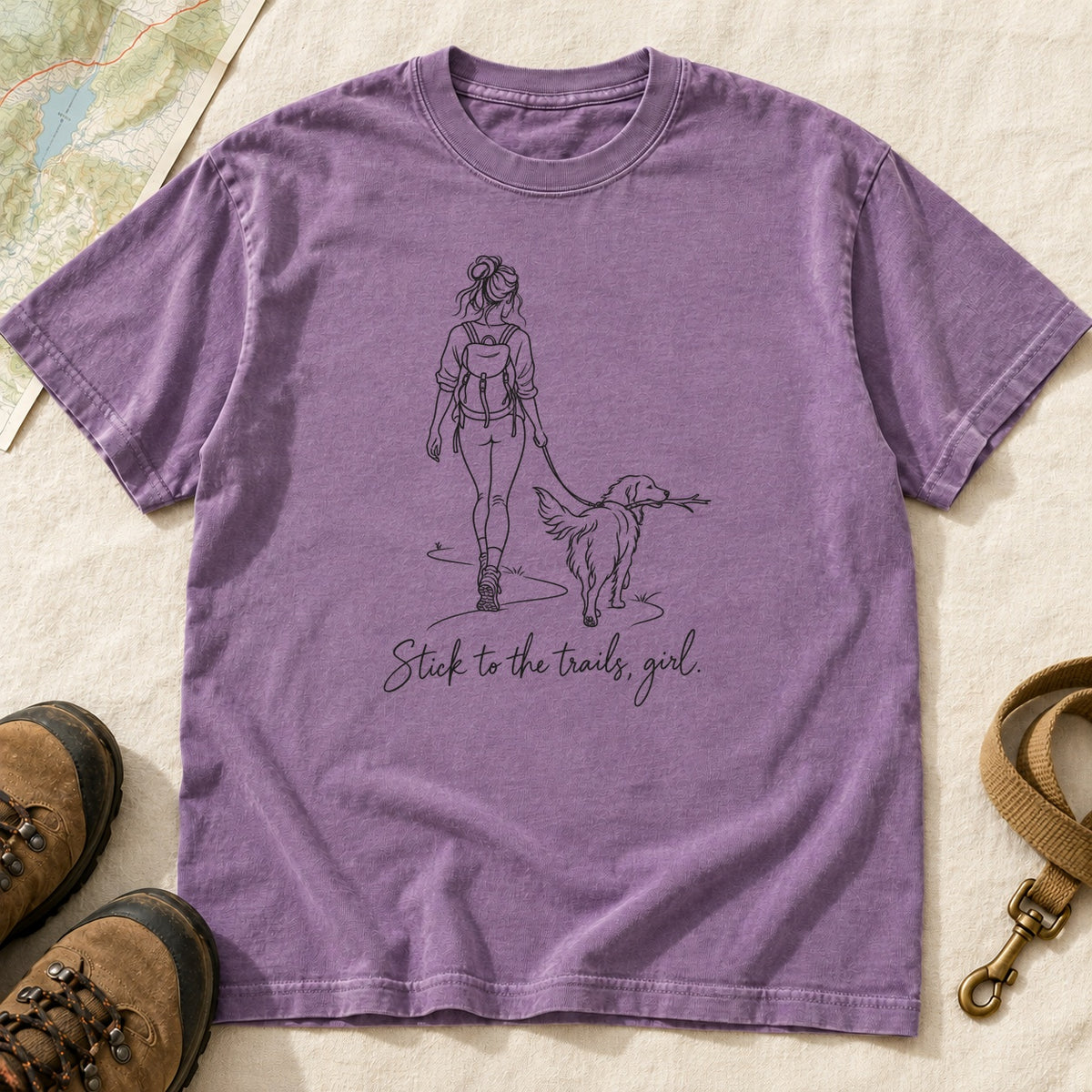 Stick To The Trails Girl And Dog Walking – Violet front mockup