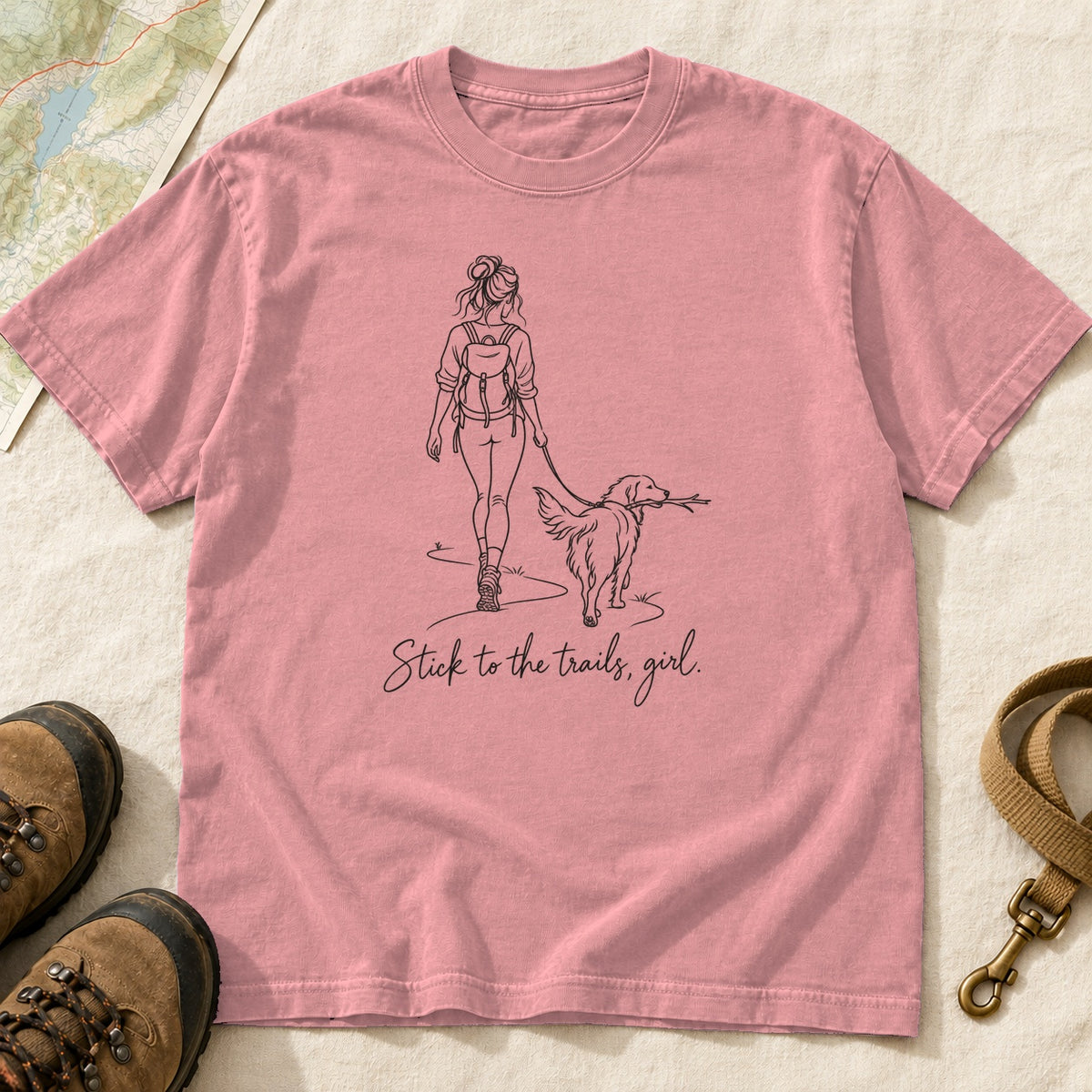 Stick To The Trails Girl And Dog Walking – Watermelon front mockup
