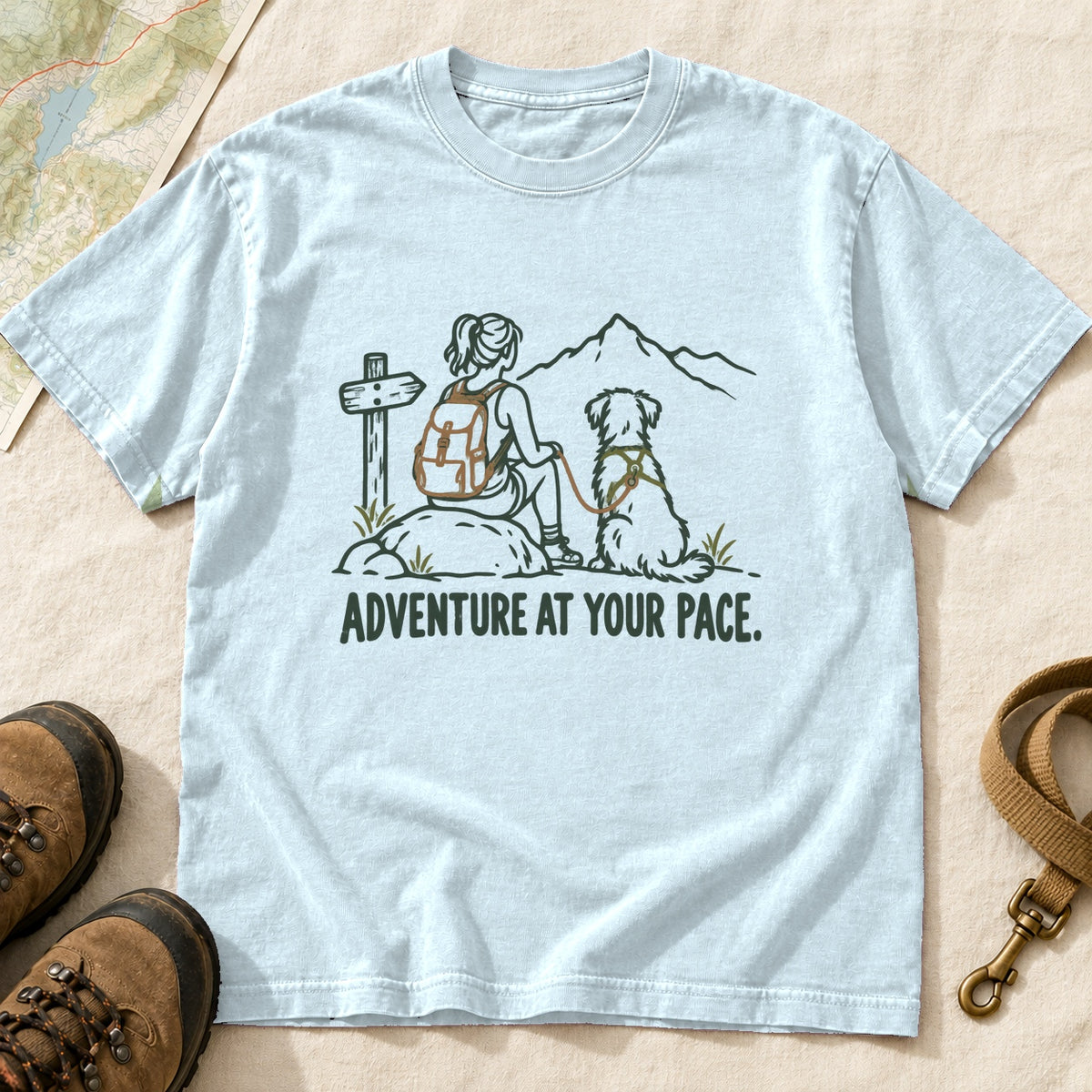 Adventure at Your Pace Girl and Dog T-Shirt