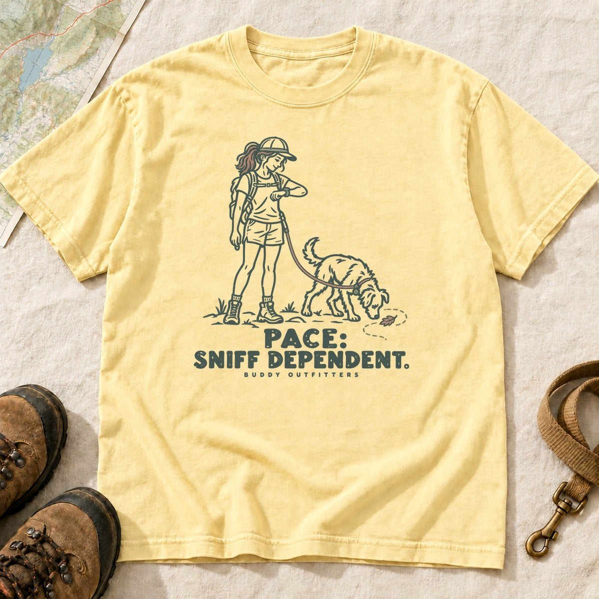Pace Sniff Dependent Girl and Dog Hiking T-Shirt