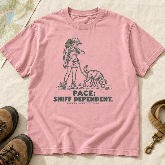 Pace Sniff Dependent Girl and Dog Hiking T-Shirt