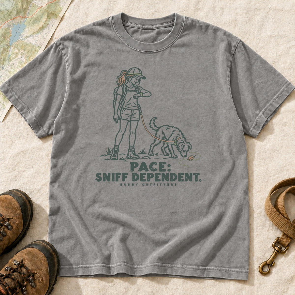 Pace Sniff Dependent Girl and Dog Hiking T-Shirt