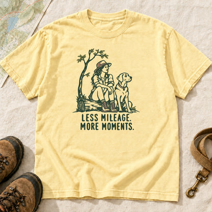 Less Mileage More Moments Girl and Dog T-Shirt