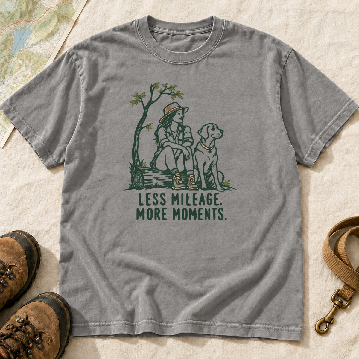 Less Mileage More Moments Girl and Dog T-Shirt