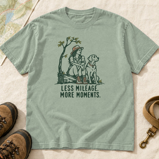 Less Mileage More Moments Girl and Dog T-Shirt