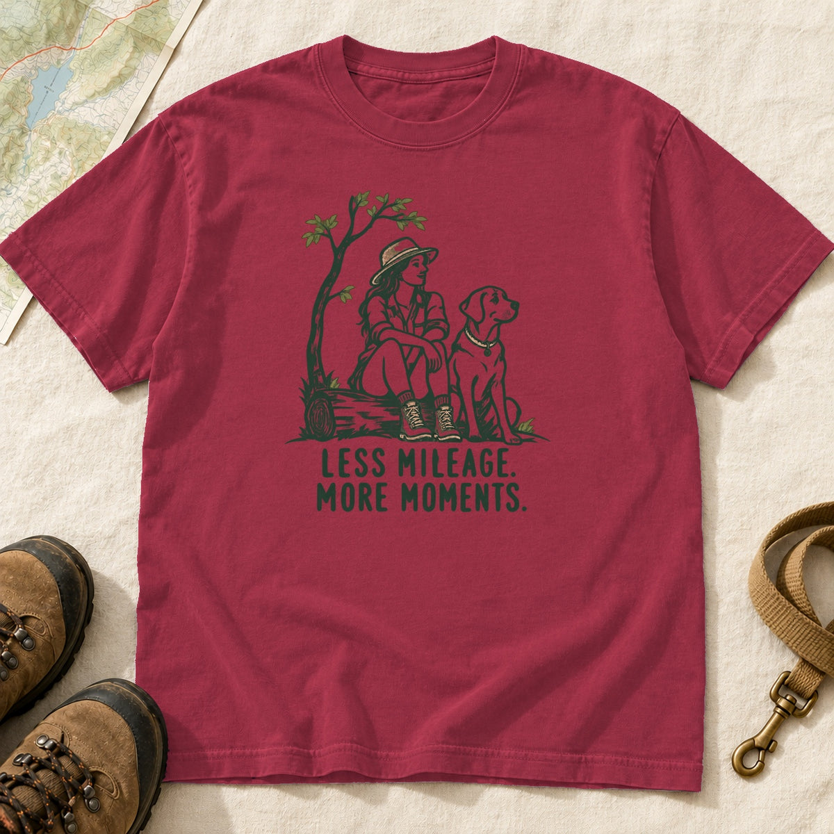 Less Mileage More Moments Girl and Dog T-Shirt