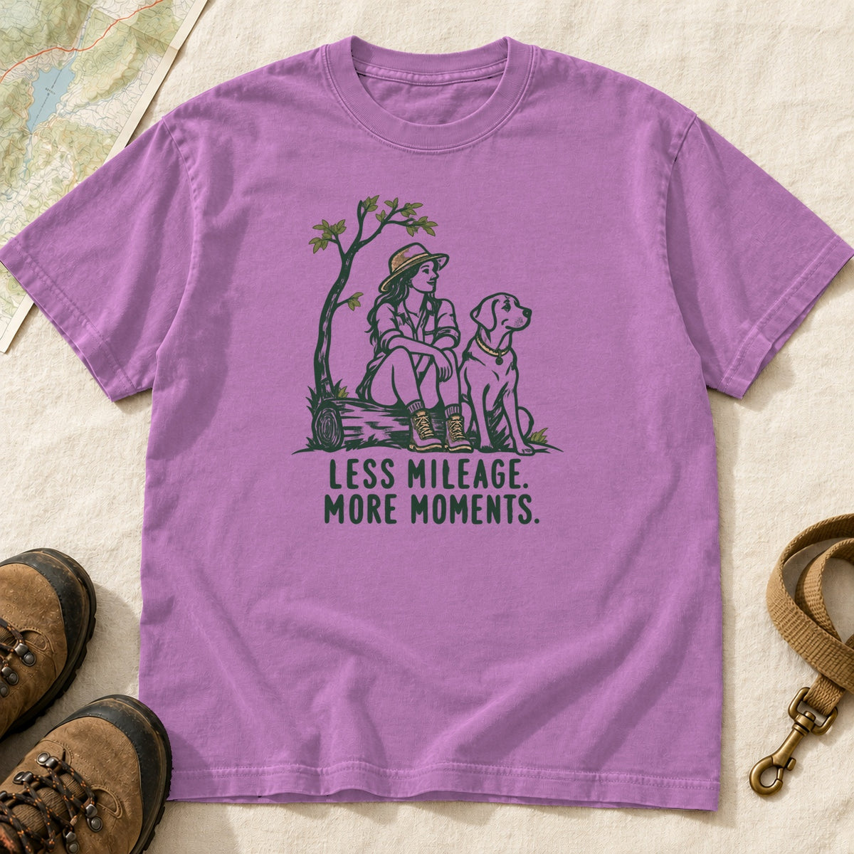 Less Mileage More Moments Girl and Dog T-Shirt