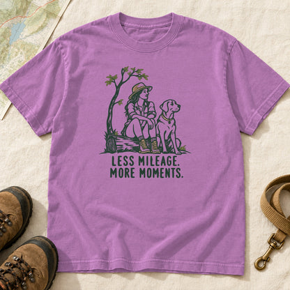 Less Mileage More Moments Girl and Dog T-Shirt