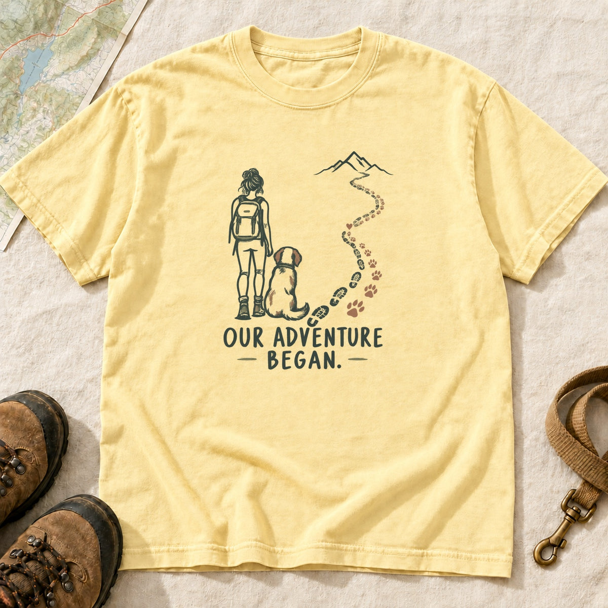 Our Adventure Began Girl and Dog Hiking T-Shirt