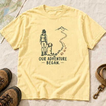 Our Adventure Began Girl and Dog Hiking T-Shirt