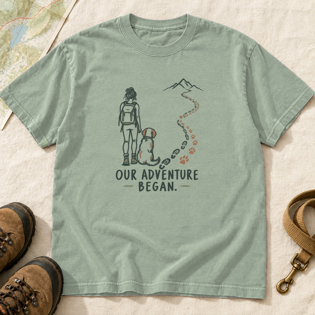 Our Adventure Began Girl and Dog Hiking T-Shirt