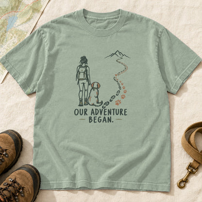 Our Adventure Began Girl and Dog Hiking T-Shirt