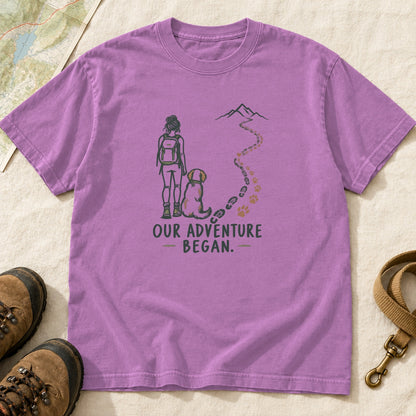 Our Adventure Began Girl and Dog Hiking T-Shirt