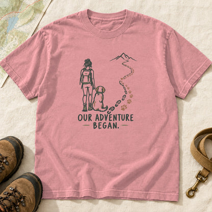 Our Adventure Began Girl and Dog Hiking T-Shirt