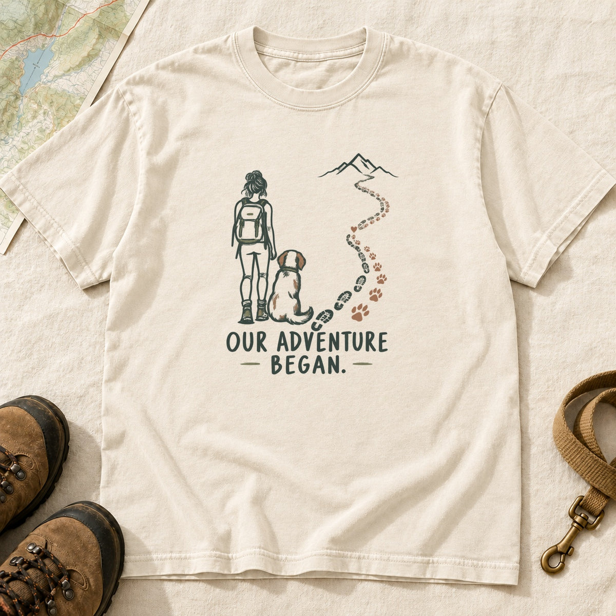 Our Adventure Began Girl and Dog Hiking T-Shirt