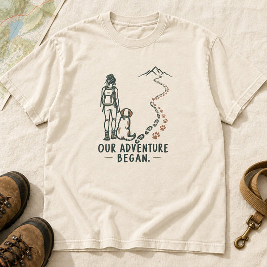 Our Adventure Began Girl and Dog Hiking T-Shirt