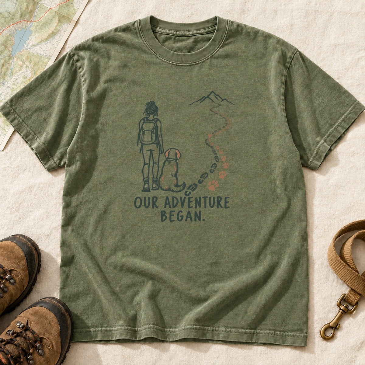 Our Adventure Began Girl and Dog Hiking T-Shirt