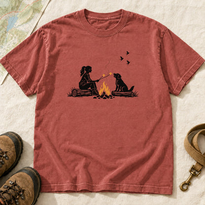 Campfire Companions Girl And Dog – Brick front mockup