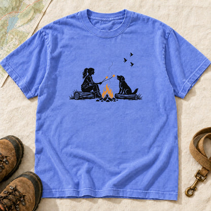 Campfire Companions Girl And Dog – Flo Blue front mockup