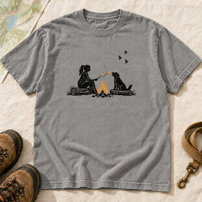 Campfire Companions Girl And Dog – Grey front mockup