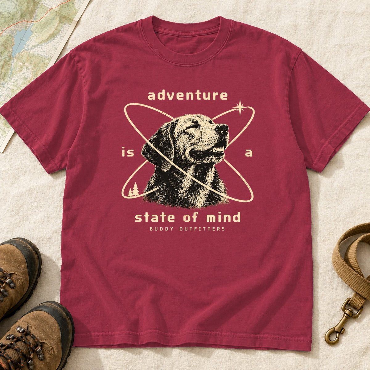 Adventure Is A State Of Mind Labrador – Crimson front mockup