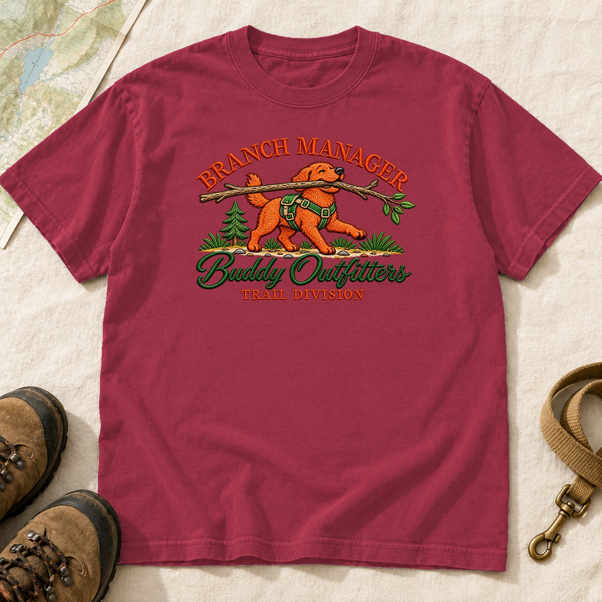 Branch Manager Dog Hiking – Crimson front mockup