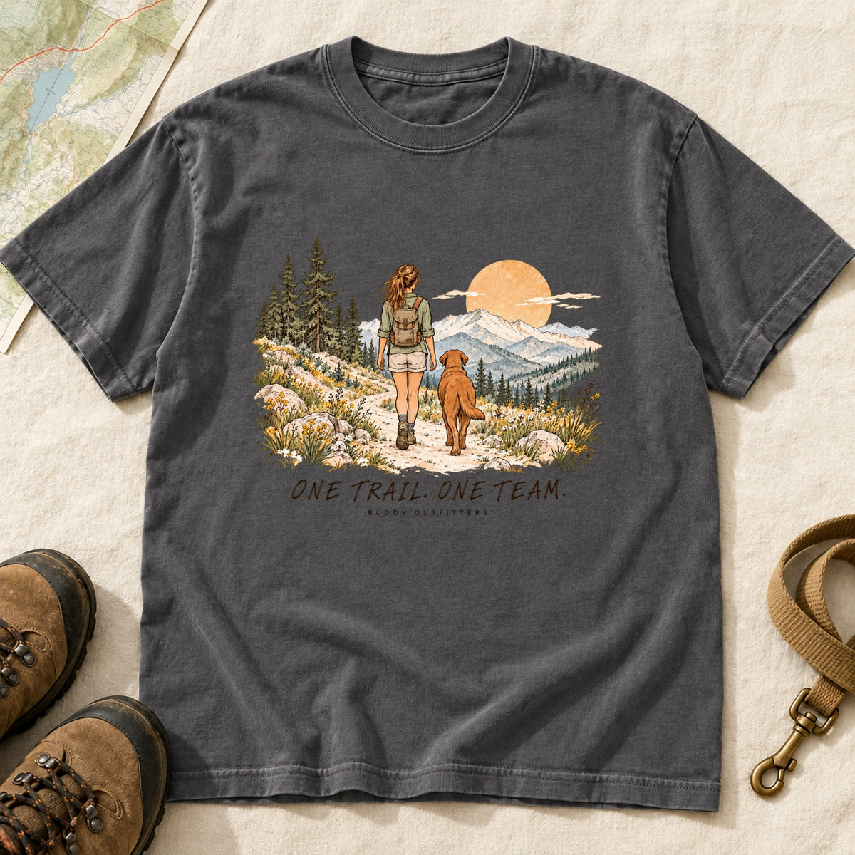 One Trail One Team Girl And Dog Hiking – Pepper front mockup