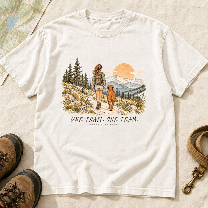 One Trail One Team Girl and Dog Hiking T-Shirt | Buddy Outfitters