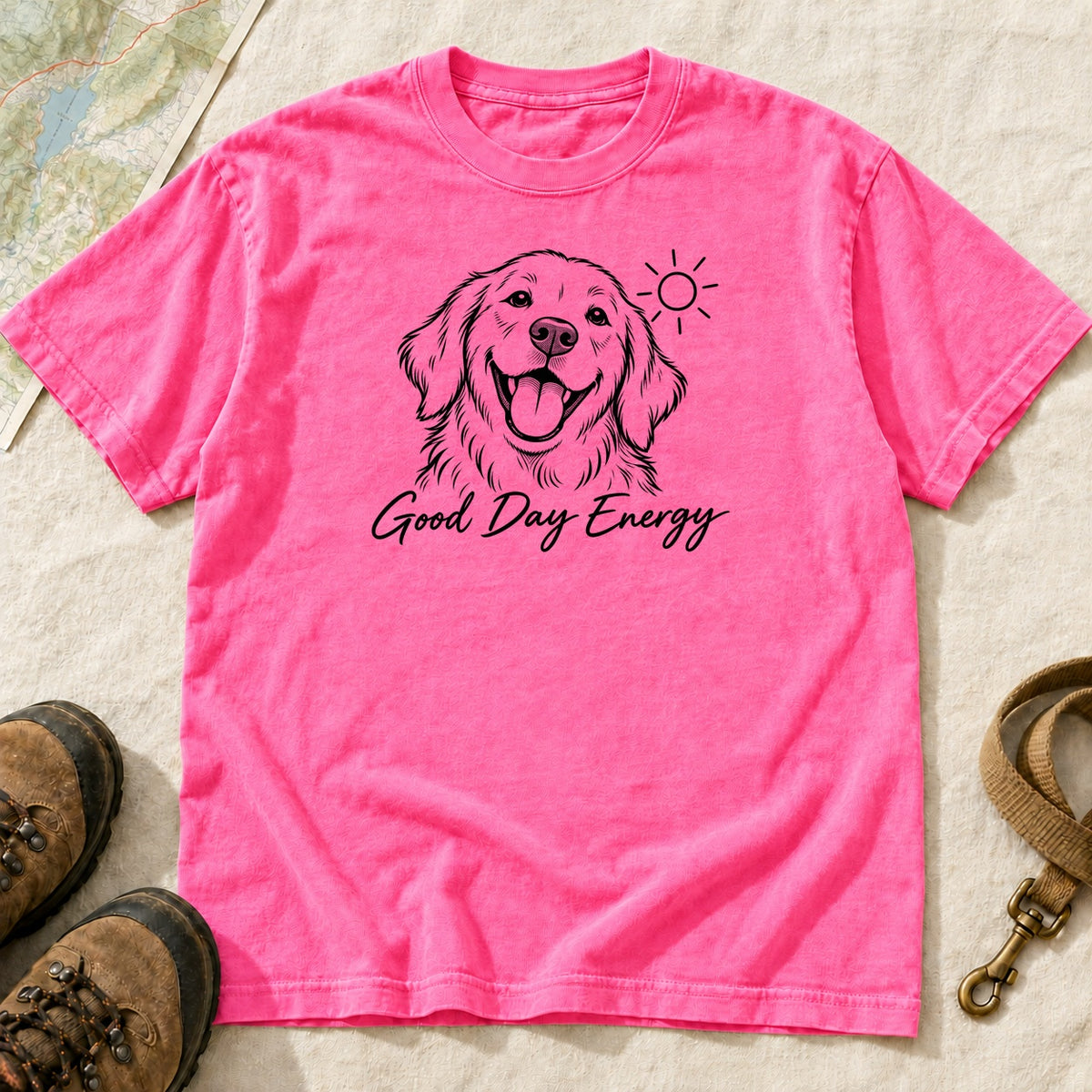 Good Day Energy Golden Retriever – Neon Pink front mockup
