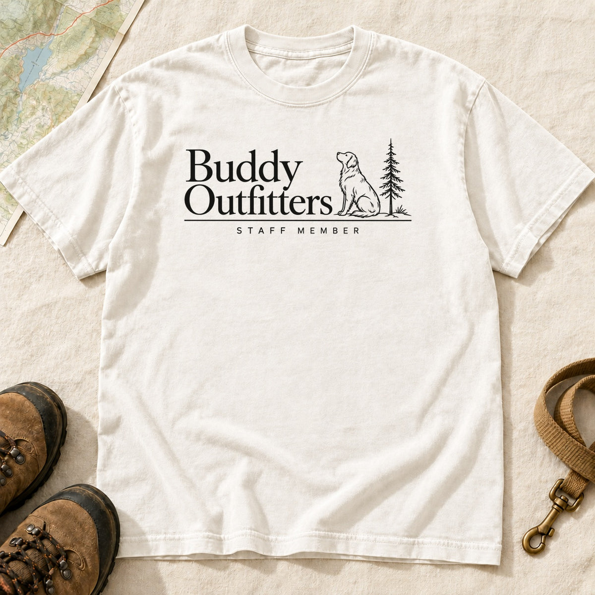Staff Member Dog And Pine – White front mockup