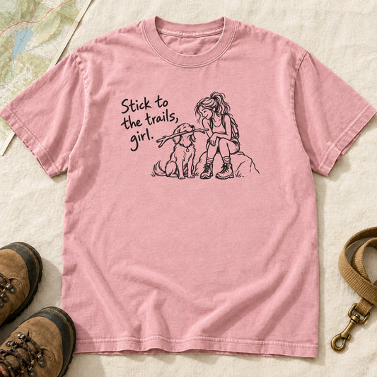 Stick To The Trails Girl And Dog Rest Stop – Blossom front mockup