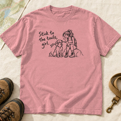 Stick To The Trails Girl And Dog Rest Stop – Watermelon front mockup