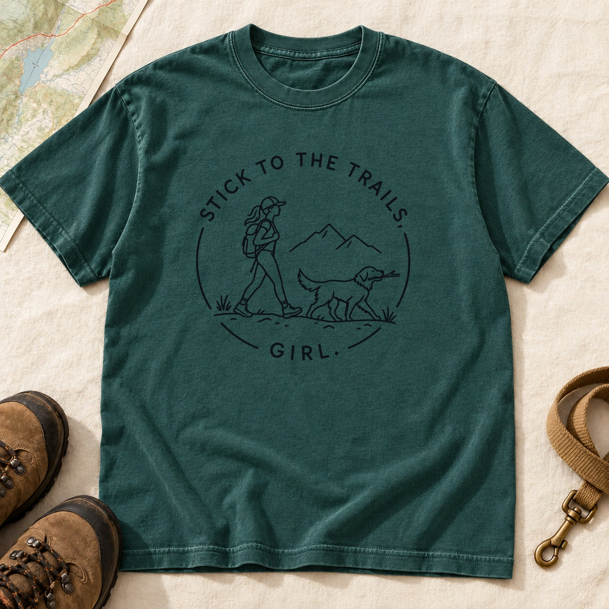 Stick To The Trails Girl Hiking Badge – Blue Spruce front mockup