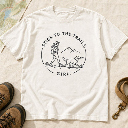 Stick To The Trails Girl Hiking Badge – White front mockup