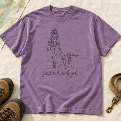 Stick To The Trails Girl And Dog Walking – Violet front mockup