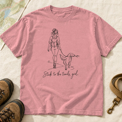 Stick To The Trails Girl And Dog Walking – Watermelon front mockup