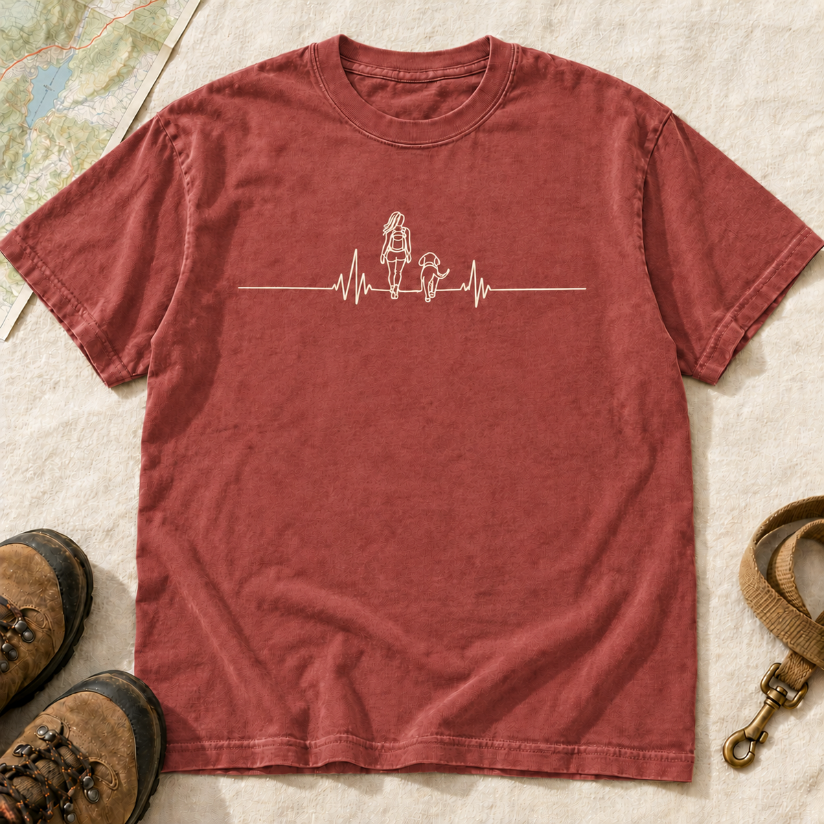 Trail Heartbeat Hiker & Dog T-Shirt | Buddy Outfitters