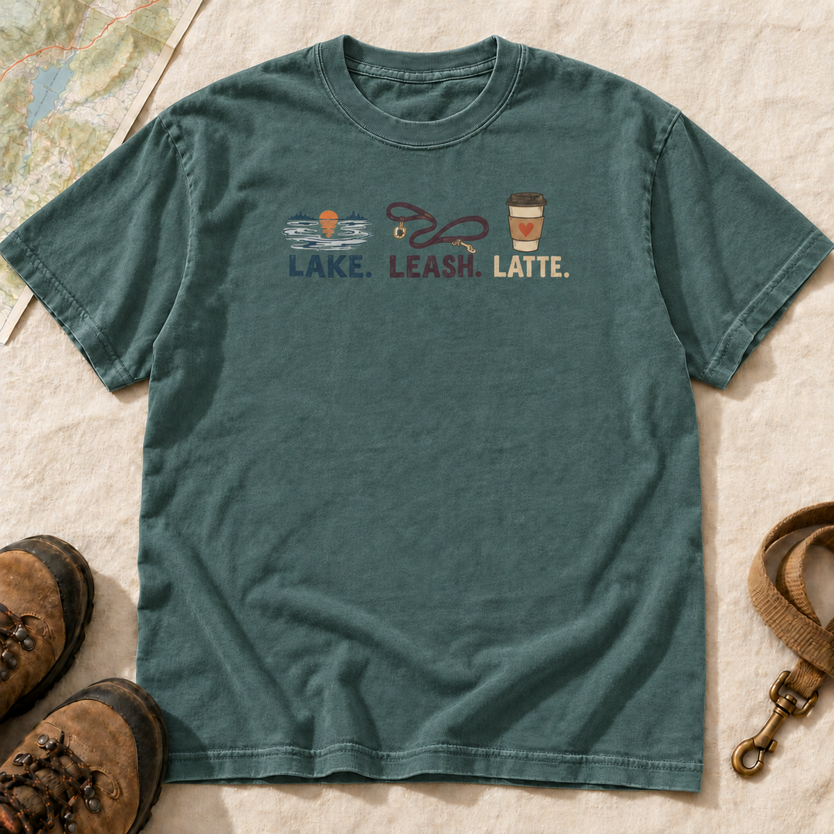 Lake, Leash & Latte Dog Lover T-Shirt | Buddy Outfitters