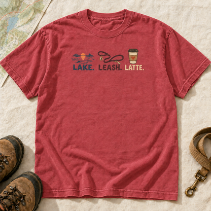 Lake, Leash & Latte Dog Lover T-Shirt | Buddy Outfitters