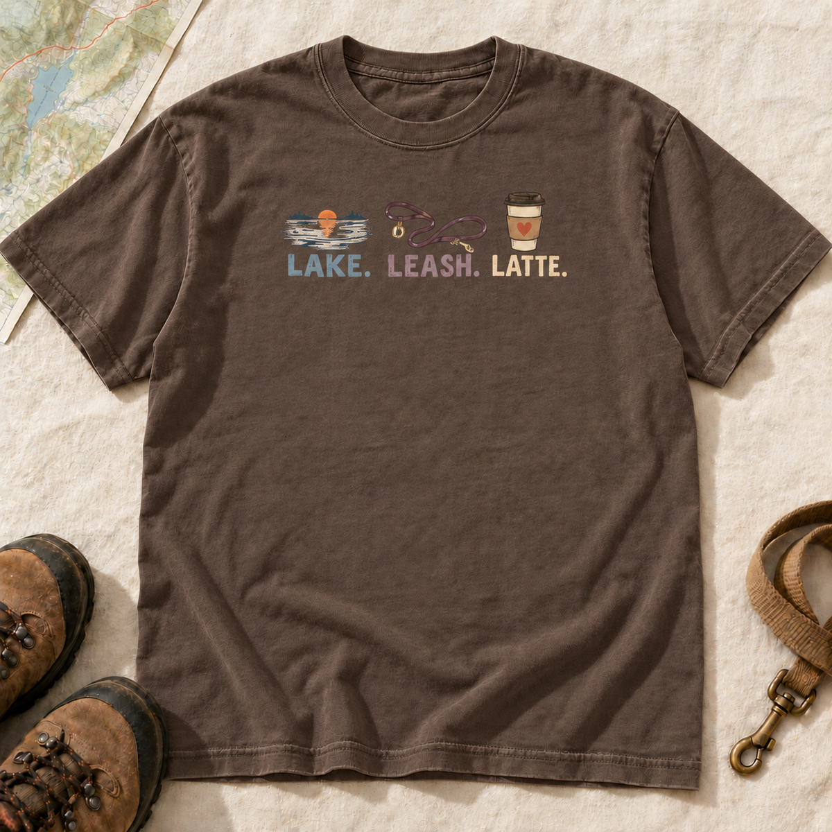 Lake, Leash & Latte Dog Lover T-Shirt | Buddy Outfitters