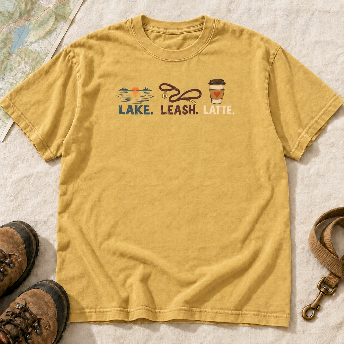 Lake, Leash & Latte Dog Lover T-Shirt | Buddy Outfitters