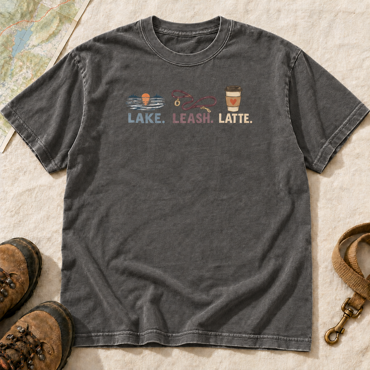 Lake, Leash & Latte Dog Lover T-Shirt | Buddy Outfitters