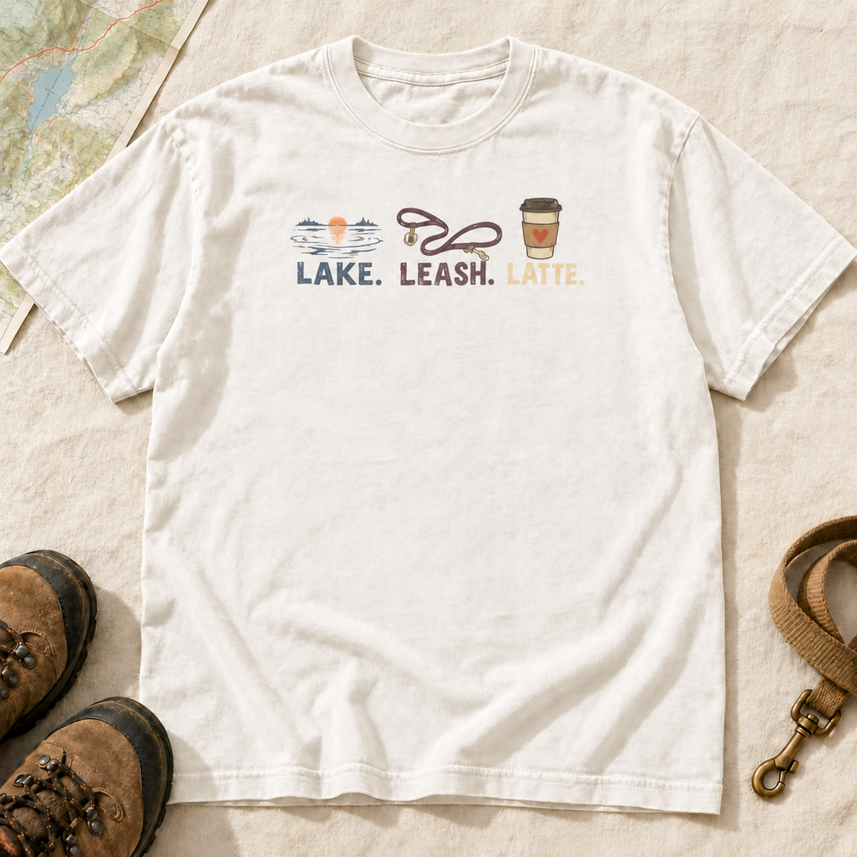 Lake, Leash & Latte Dog Lover T-Shirt | Buddy Outfitters