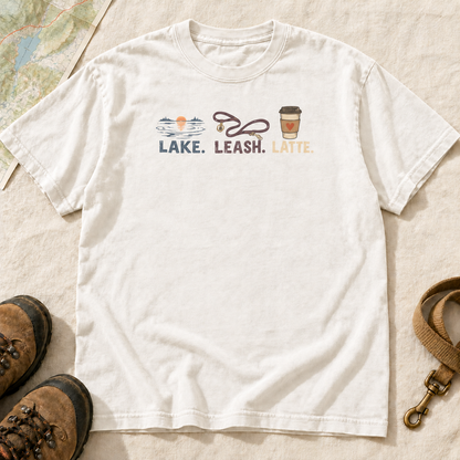 Lake, Leash & Latte Dog Lover T-Shirt | Buddy Outfitters